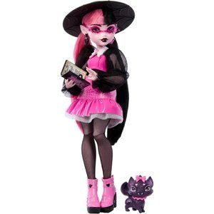 Draculaura Doll with Pet Bat-Cat Count Fabulous and Accessories Like Backpack